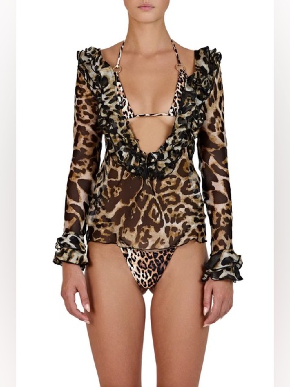 Bamba Swim Nirvana Leopard Print Silk Ruffled Top